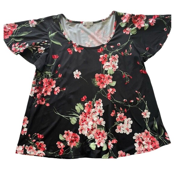 Nine Britton Floral Swing Top Blouse Stitch Fix Scoop Neck Flutter Sleeve XL USA - Picture 1 of 8